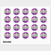 Sticker Rond Fleur de Lis rose violet et argenté (Feuille)