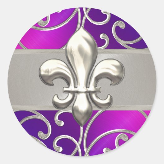 Sticker Rond Fleur de Lis rose violet et argenté (Devant)