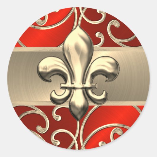 Sticker Rond Fleur de Lis rouge et or Filigree (Devant)