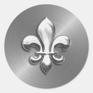 Sticker Rond Fleur de Lis sur Arrière - plan d'argent