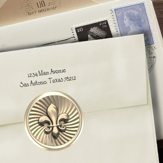 Sticker Rond Fleur de Lis sur Arrière - plan or