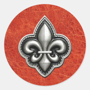 Sticker Rond Fleur de Lis sur simili cuir rouge