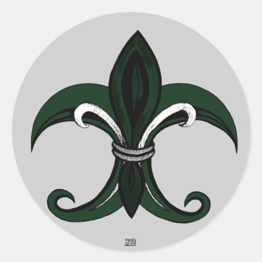 Sticker Rond Fleur de lis Vert/argent (Devant)