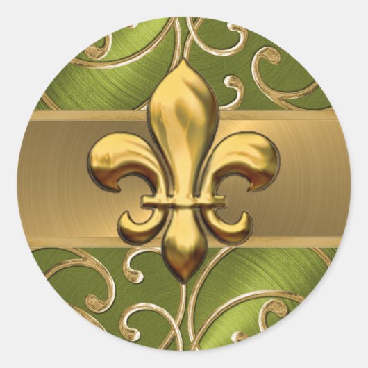 Sticker Rond Fleur de Lis vert et or en fibre (Devant)