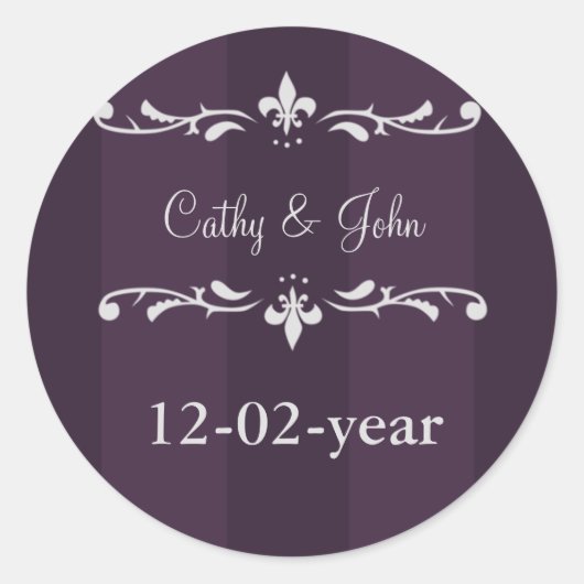Sticker Rond Fleur de lis violet Mariage (Devant)
