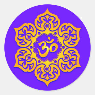 Sticker Rond Fleur de Lotus bleue et jaune OM