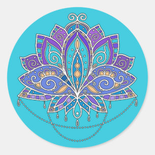 Sticker Rond Fleur de Lotus colorée lumineuse sur la sarcelle