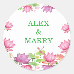 Sticker Rond Fleur de Lotus Élégante Aquarelle Rose