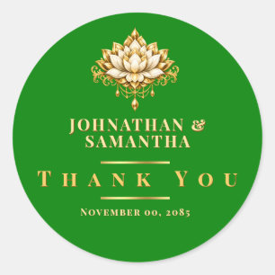 Sticker Rond Fleur de lotus Gold Vert Indien Merci