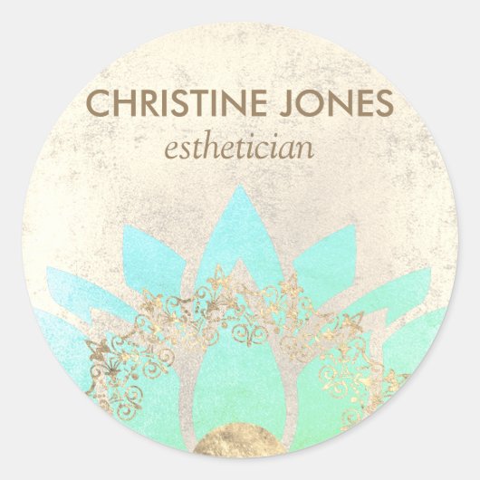 Sticker Rond Fleur de lotus turquoise et or ・