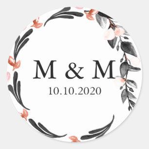 Sticker Rond Fleur de lune   Monogramme classique Mariage