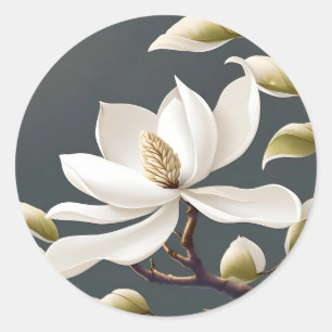 Sticker Rond Fleur de Magnolia blanche élégante