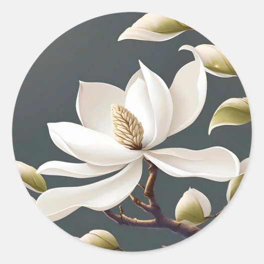 Sticker Rond Fleur de Magnolia blanche élégante (Devant)