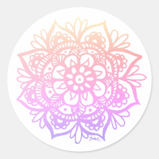 Sticker Rond Fleur de Mandala à Dégradé Pastel (Devant)