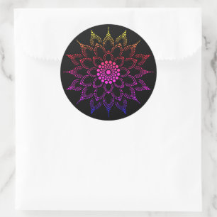 Sticker Rond Fleur de Mandala Arc-en-Ciel