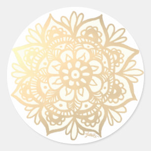 Sticker Rond Fleur de Mandala en Or Jaune
