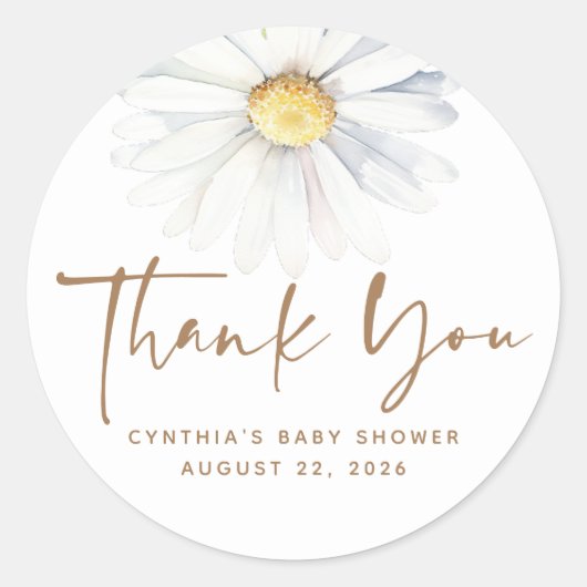 Sticker Rond Fleur de Marguerite Élégante Mignonne Blanche Bohè (Devant)