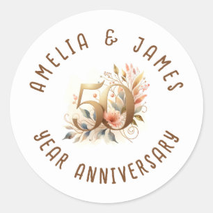 Sticker Rond Fleur de mariage en or pour le 50e anniversaire