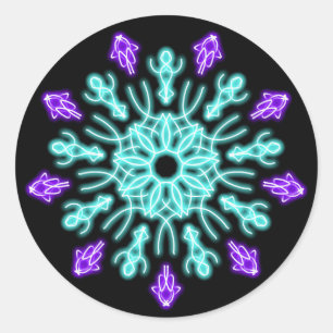 Sticker Rond Fleur de néon pourpre et turquose