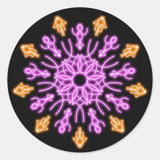Sticker Rond Fleur de néon rose et orange (Devant)