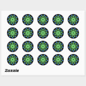Sticker Rond Fleur de néon vert et bleu (Feuille)