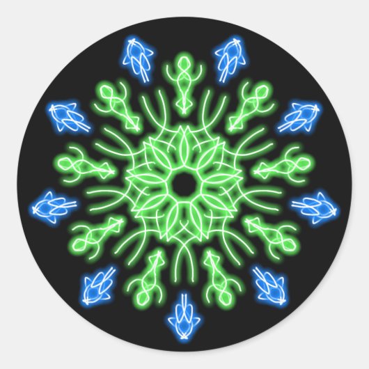 Sticker Rond Fleur de néon vert et bleu (Devant)