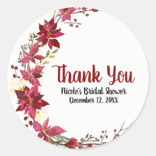 Sticker Rond Fleur de Noël Poinsettia Fleur d'hiver Florale de