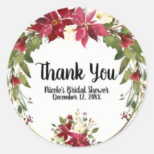 Sticker Rond Fleur de Noël Poinsettia Fleur d'hiver Florale de
