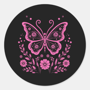 Sticker Rond Fleur de papillon Monarque Cancer du sein exotique