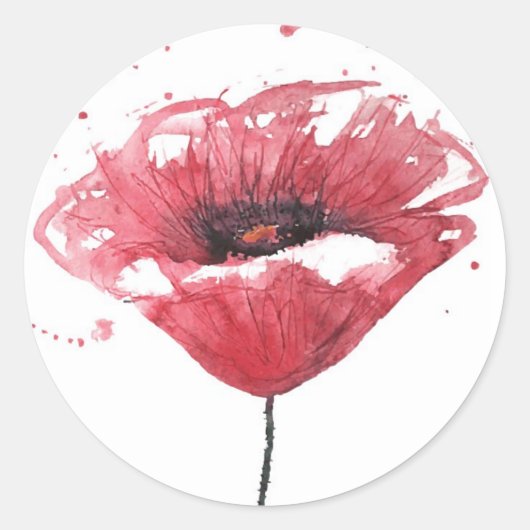 Sticker Rond Fleur de pavot, aquarelle (Devant)