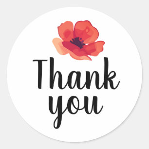 Sticker Rond Fleur de pavot rouge Floral Merci