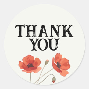 Sticker Rond Fleur de pavot rouge Floral Merci