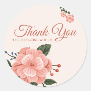 Sticker Rond Fleur de Pêche à l'Aquarelle Merci