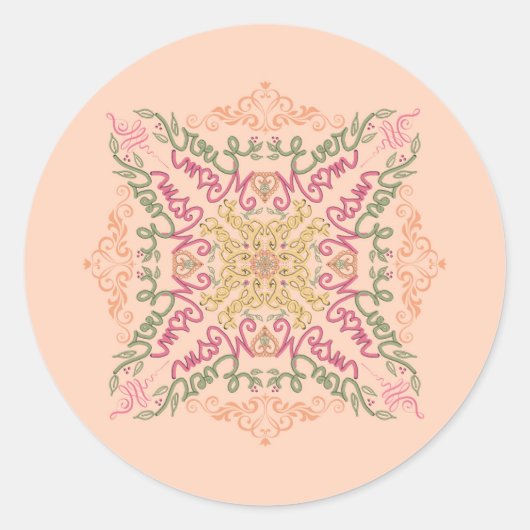 Sticker Rond Fleur de pêche douce Script kaléidoscopique Meille (Devant)