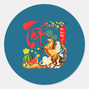 Sticker Rond Fleur de pêcher Nouvel An lunaire vietnamien Cheva