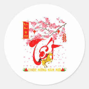 Sticker Rond Fleur de pêcher Nouvel An lunaire vietnamien Cheva