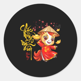 Sticker Rond Fleur de Pêcher Nouvel An Lunaire Vietnamien Cheva