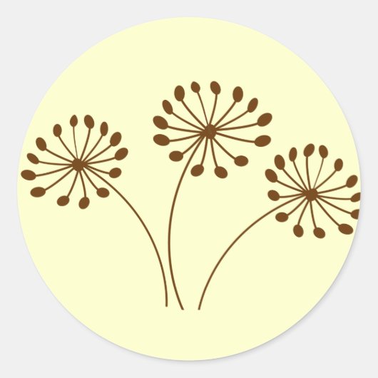 Sticker Rond Fleur de pissenlit abstrait marron (Devant)