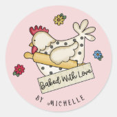 Sticker Rond Fleur De Poulet Rustique Cuite Avec Amour (Devant)