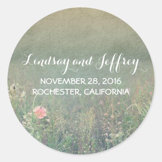 Sticker Rond fleur de prairie romantique vintage mariage (Devant)