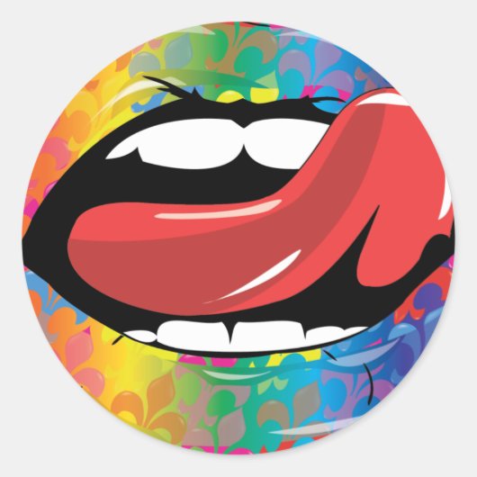Sticker Rond Fleur De Rainbow Licking Lips (Devant)
