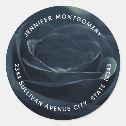 Sticker Rond Fleur de Rose Noire Adresse de Vibration Gothique (Devant)