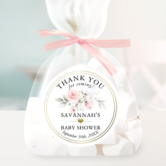 Sticker Rond Fleur de rose or bébé Merci | Fille