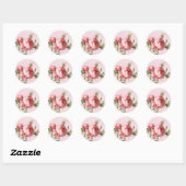 Sticker Rond Fleur de rose pastel rose (Feuille)