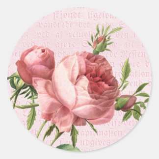 Sticker Rond Fleur de rose pastel rose