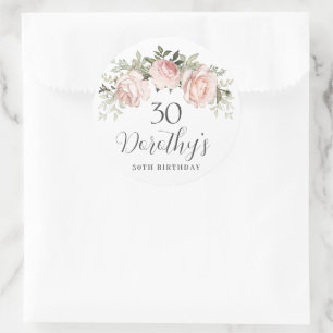 Sticker Rond Fleur de rose rose 30e anniversaire