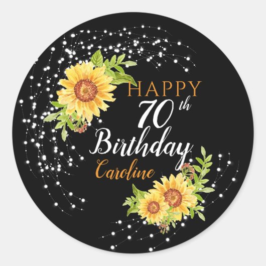 Sticker Rond Fleur de soleil d'anniversaire de 70e (Devant)