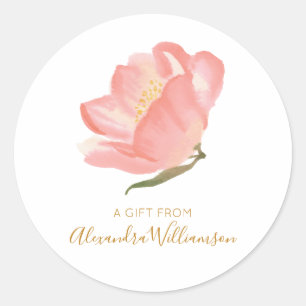 Sticker Rond Fleur de teinte rose aquarelle personnalisée Un ca