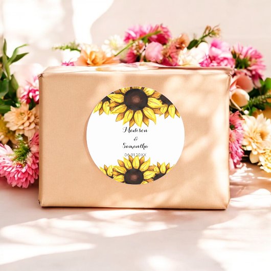 Sticker Rond Fleur de tournesol blanc mariage