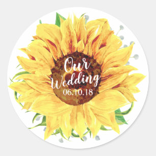 Sticker Rond Fleur de tournesol jaune Mariage aquarelle